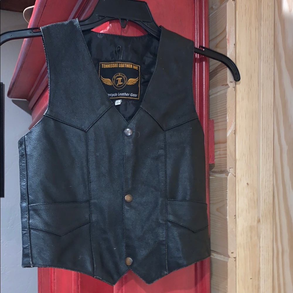 Vintage Tennessee Leather Brown Vest - Harley patch